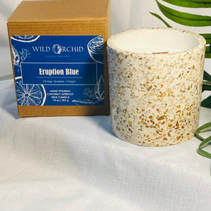 Eruption  Blue Terrazzo  Candle with Wooden Wick |Coco Apricot Creme Wax| 10 OZ - Wild Orchid Candle Company