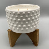 White Tea Ceramic Candle with Wooden Pedestal | 20 oz | Coconut Apricot Wax - Wild Orchid Candle Company