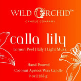 Calla Lily 9 OZ Coconut Apricot Candle - Wild Orchid Candle Company